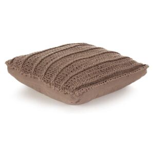Čtvercový pletený bavlněný polštář na podlahu - hnědý | 60x60 cm