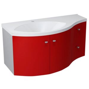 Sapho AILA umyvadlová skříňka 110x39cm, červená/stříbrná, zásuvky vpravo