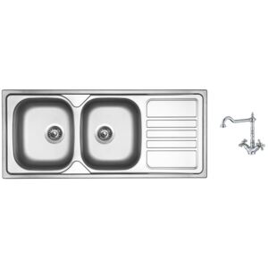 Nerezový dřez Sinks OKIO 1160 DUO V 0,6mm matný + Dřezová baterie Sinks RETRO 2000 lesklá