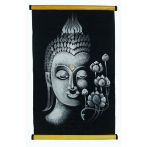 Thajsko Závěsná textilní dekorace - Buddha bílý, květy