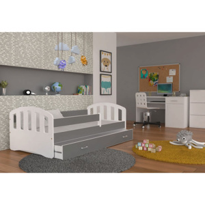 Dětská postel ŠTÍSTKO barevná + matrace + rošt ZDARMA, 160x80, bílá/šedá