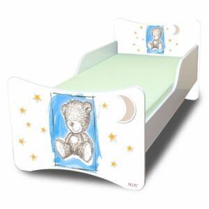 Dětská postel se zábranou Sweet Teddy - modrý, 200x90 cm