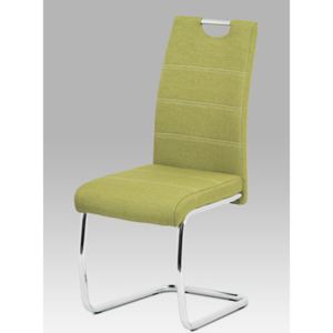 Autronic Jídelní židle, zelená látka, bílé prošití, kov chrom HC-482 GRN2