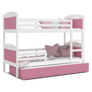Patrová postel MATOUŠ pro 3 osoby s přistýlkou (Bílá), Růžová