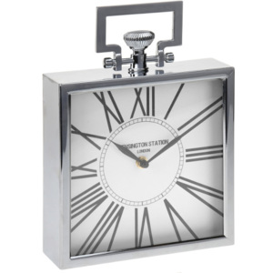 Nástěnné kovové originální hranaté retro hodiny 28x20,3cm bílo stříbrné