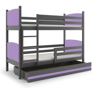 Patrová postel BRENEN + matrace + rošt ZDARMA, 90x200, grafit, fialová
