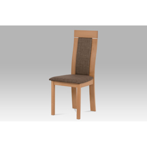Jídelní židle dřevěná dekor buk a potah hnědá látka BC-3921 BUK3 AKCE