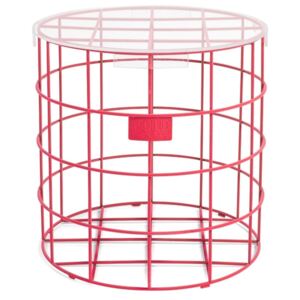 Růžový kovový odkládací stolek BOLD MONKEY CAGE FIGHT 41 cm se sametovým povrchem