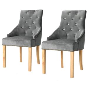 Jídelní židle Madden - 2 ks - masivní dubové dřevo a samet | stříbrné