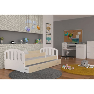 Dětská postel ŠTÍSTKO barevná + matrace + rošt ZDARMA, 140x80, bílá/dub Sonoma