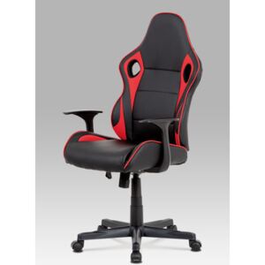 Autronic - Kancelářská židle, černá ekokůže, červená látka + MESH, houpací mech, plast kříž - KA-E807 RED