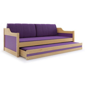 Dětská postel CASPER 2 + matrace + rošt ZDARMA, 80x190, borovice, fialová