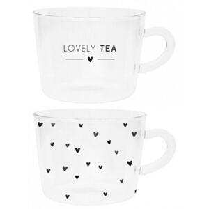 Sklenice na čaj LOVELY TEA, srdíčka, černá, 10x7 cm Bastion Collections PH-TUMBL.TEA-011