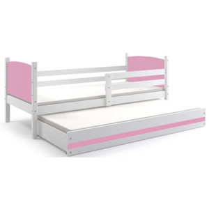 Dětská postel BRENEN 2 + matrace + rošt ZDARMA, 90x200, bílý, růžová