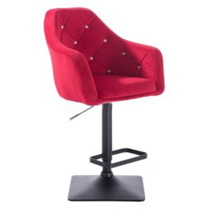 Barová židle ROMA VELUR na černé podstavě - červená