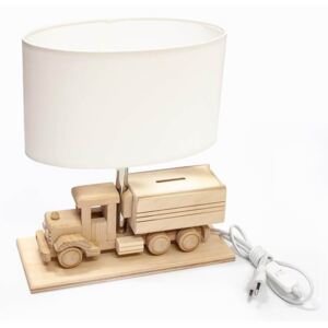 Stolní dřevěná dětská lampička ve tvaru náklaďáku, bílá