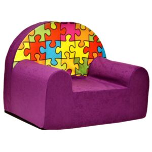 Dětské křesílko/pohovečka Nellys ® - Puzzle, fialové