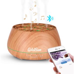 GoldSun Aroma Difuzér "Slack 400ml" osvěžovač a zvlhčovač vzduchu Music & Bluetooth - Světlé dřevo