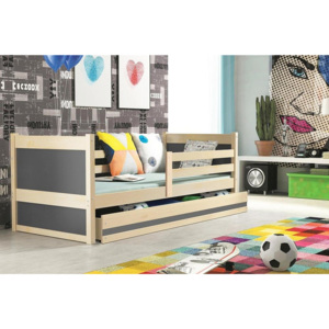 Dětská postel FIONA + matrace + rošt ZDARMA, 80x190 cm, borovice, grafit