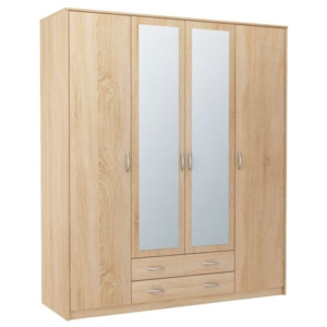 Šatní skříň 168 cm s dveřmi v dekoru dub se zrcadlem a korpusem v dekoru dub KN841