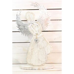 Dřevěný anděl se stříbrnými křídly (v. 55 cm)