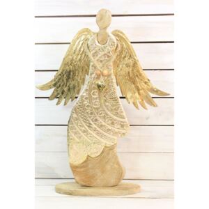 Dřevěný anděl se zlatými křídly (v. 60 cm) velikost