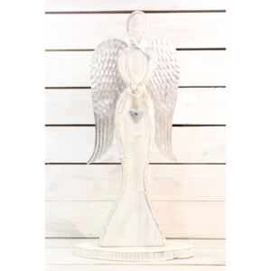 Dřevěný anděl se stříbrnými křídly (v. 58,5 cm)