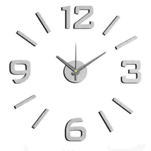 Stříbrné nalepovací hodiny na zeď MPM E01.3512 s arabskými číslicemi (Stříbrné levné nalepovací hodiny s arabskými číslicemi )