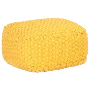 Ručně pletený sedací puf hořčicově žlutý 50 x 50 x 30 cm bavlna