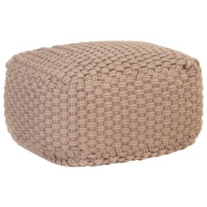 Ručně pletený sedací puf hnědý 50 x 50 x 30 cm bavlna
