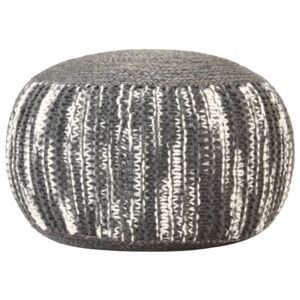 Ručně pletený sedací puf tmavě šedo-bílý 50 x 35 cm vlna