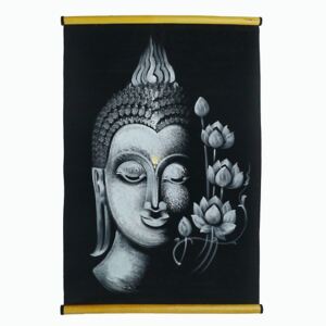 Thajsko Závěsná textilní dekorace - Buddha s lotosy, bílá