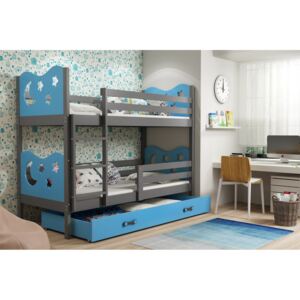 Dětská patrová postel Bohdan - 2 osoby, 80x190 s úložným prostorem – Grafitová, Modrá