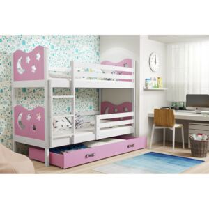 Dětská patrová postel Bohdan - 2 osoby, 90x200 s úložným prostorem – Bílá, Růžová