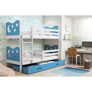 Dětská patrová postel Bohdan - 2 osoby, 80x190 s úložným prostorem – Bílá, Modrá