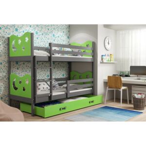 Dětská patrová postel Bohdan - 2 osoby, 90x200 s úložným prostorem – Grafitová, Zelená