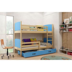 Dětská patrová postel Evžen - 2 osoby, 80x190 s úložným prostorem – Borovice, Modrá