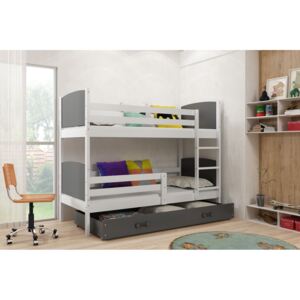 Dětská patrová postel Evžen - 2 osoby, 80x190 s úložným prostorem – Bílá, Grafit