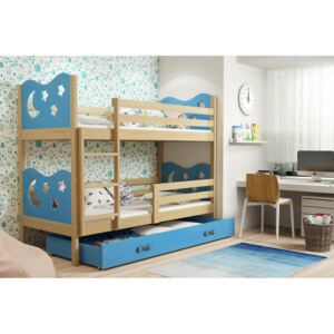 Dětská patrová postel Bohdan - 2 osoby, 80x190 s úložným prostorem – Borovice, Modrá