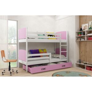 Dětská patrová postel Evžen - 2 osoby, 80x190 s úložným prostorem – Bílá, Růžová