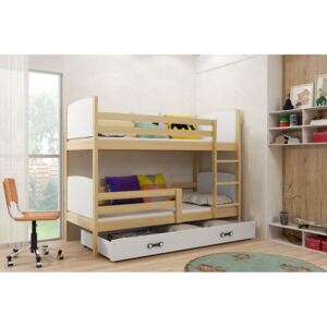 Dětská patrová postel Evžen - 2 osoby, 80x190 s úložným prostorem – Borovice, Bílá