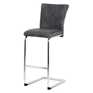 Barová židle, šedá ekokůže v dekoru broušené kůže, chromovaná pohupová podnož