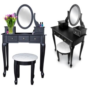 MS Toaletní stolek, zrcadlo, taboret VINTAGE černý M1-182