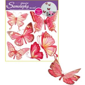 Samolepící pokojová dekorace Motýlci růžoví se zlatou folii