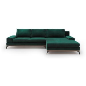 Lahvově zelená rozkládací rohová pohovka se sametovým potahem Windsor & Co Sofas Astre, pravý roh