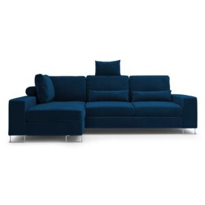 Královsky modrá rozkládací rohová pohovka se sametovým potahem Windsor & Co Sofas Diane, levý roh