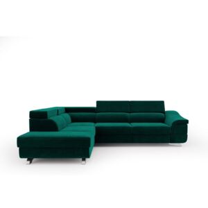 Lahvově zelená rozkládací rohová pohovka se sametovým potahem Windsor & Co Sofas Apollon, levý roh