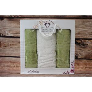 Set ručníků v dárkovém balení TWO DOLPHINS (2ks 50x90cm, 1ks 70x140cm) - zeleno-bílý