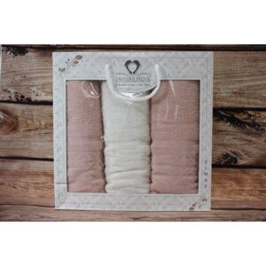 Set ručníků v dárk. balení TWO DOLPHINS (2ks 50x90cm, 1ks 70x140cm) - lososově-bílý