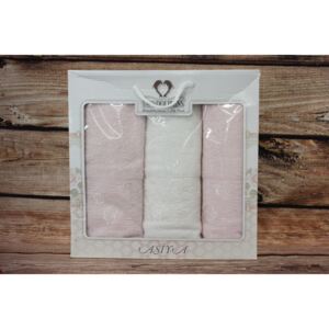 Set ručníků v dárk. balení TWO DOLPHINS (2ks 50x90cm, 1ks 70x140cm) - světle růžovo-bílý